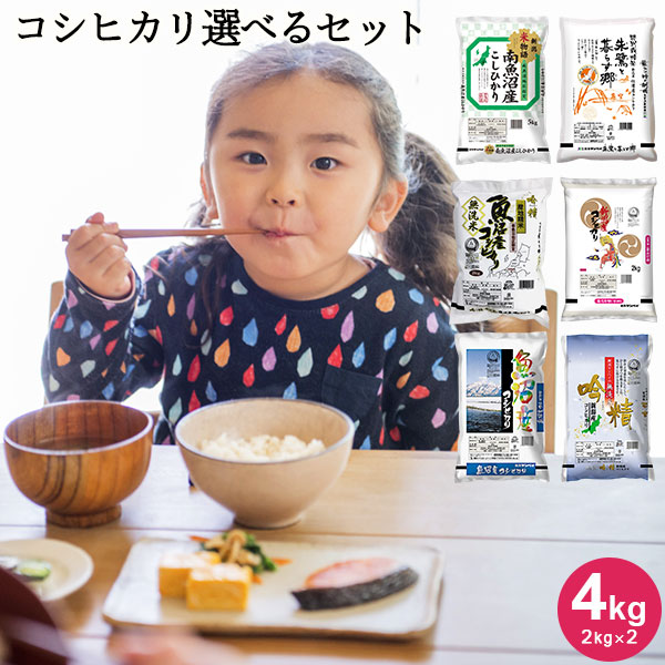 いなほんぽのコシヒカリ選べるセット 4kg(2kg×2) ｜米 2kg 送料無料 美味しい お米 2kg 無洗米 コシヒカリ新潟 こしひかり 白米 新潟産 佐渡産 魚沼産 食べ比べ お試し 令和6年産