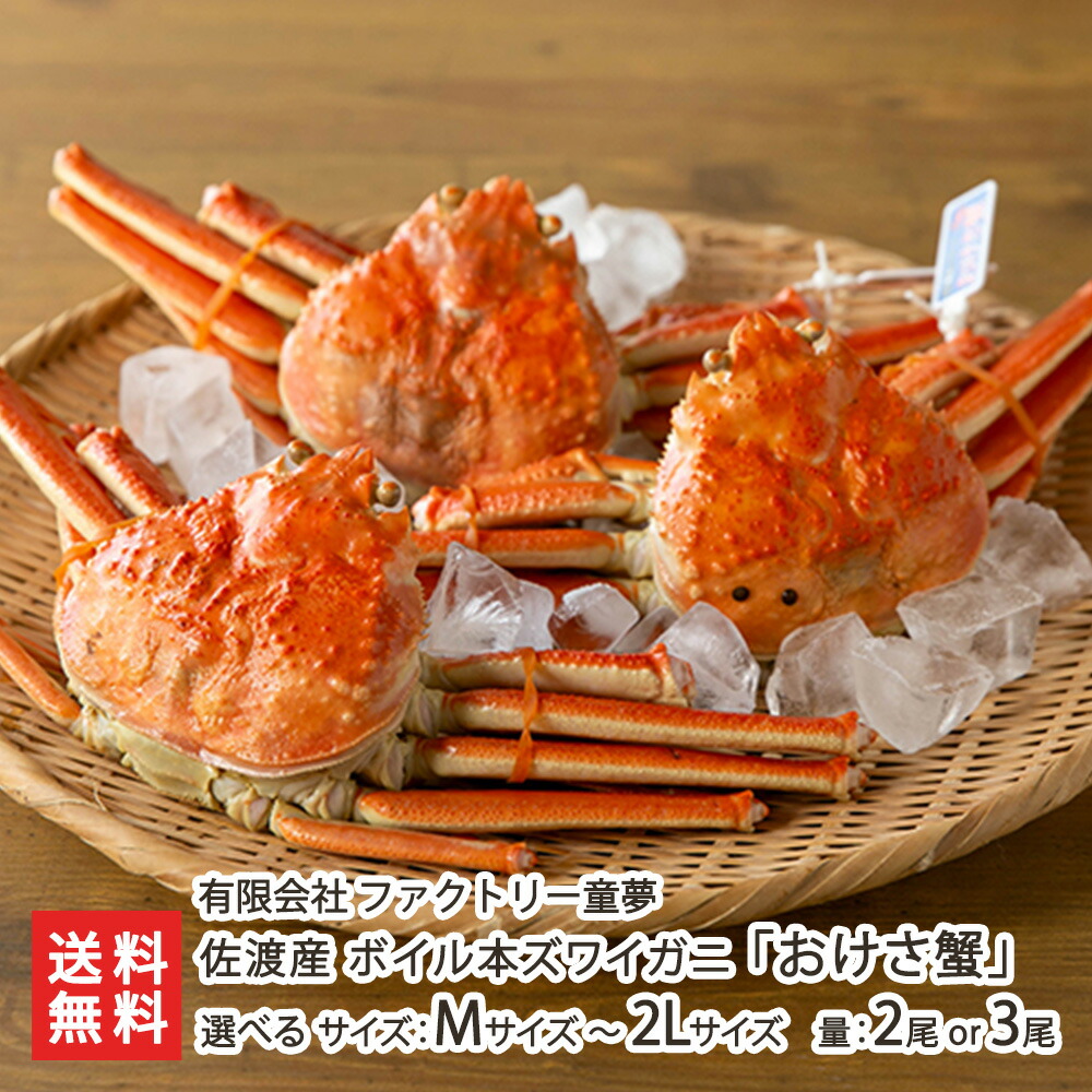 佐渡産 ボイル本ズワイガニ「おけさ蟹」 選べる Mサイズ ～ 2Lサイズ、2尾 or 3尾 ファクトリー童夢 ズワイガニ 雄 茹で蟹 茹でガニ 鮮度抜群 佐渡海洋深層水 カニ かに 新潟県 生産者直送 お取り寄せ ギフト プレゼント 贈り物 代金引換決済不可 送料無料