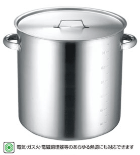 仔犬印　IH対応19-0ステンレス寸胴鍋目盛付　蓋付28cm　本間製作所　82028