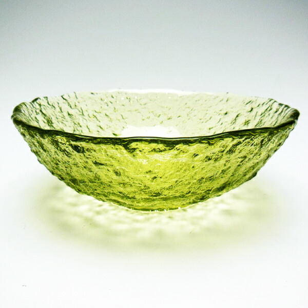 新島ガラス 浅鉢 共箱/水玉鉢 火山ガラス 器 バブル オリーブグリーン 新島ガラス 浅鉢 共箱/水玉鉢 火山ガラス 器 バブル オリーブ