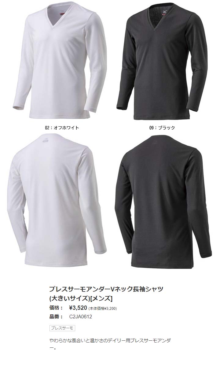 ミズノ メンズ ブレスサーモ アンダーVネック長袖シャツ(オフホワイト・サイズ：L) C2JA061002L 返品種別A