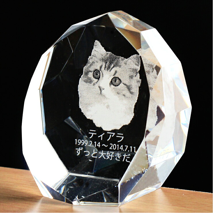 【クーポン有】 ペット 位牌 ペット 仏具 ラウンドカットの美しいクリスタル位牌『トゥインクルムーン』 名前 年月日 メッセージ 透明 きらきら ペット供養 サンドブラスト きれい かわいい 写真立 ペット位牌 形見 メモリアル キラキラ