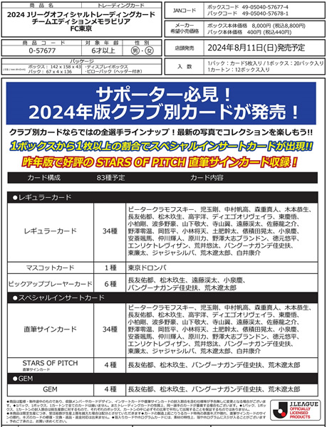 EPOCH 2024 FC東京 Jリーグチームエディション・メモラビリア BOX（送料無料） 2024年8月11日発売