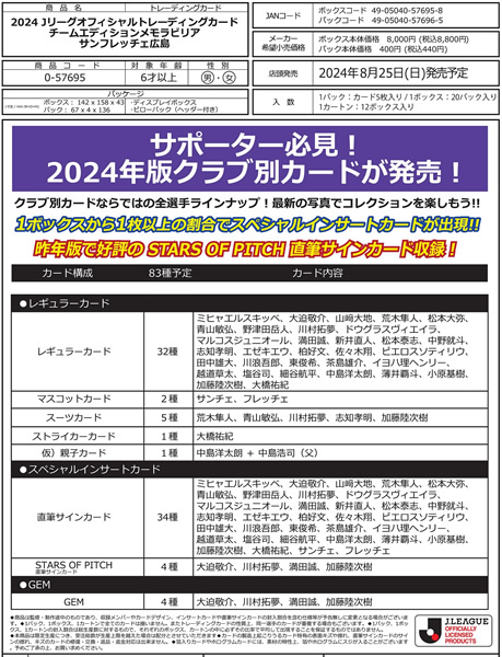 EPOCH 2024 サンフレッチェ広島 Jリーグチームエディション・メモラビリア BOX（送料無料） 2024年8月25日発売