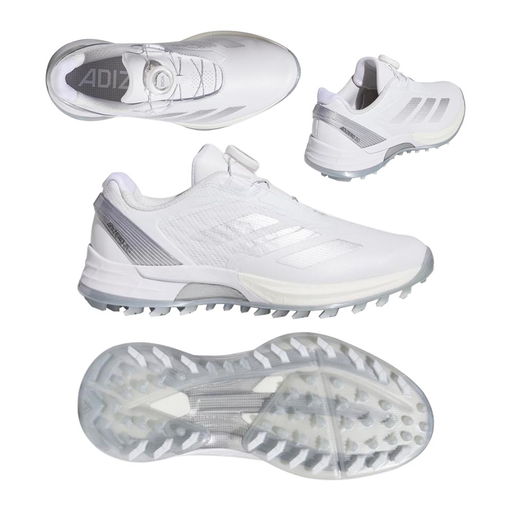 アディダス Adidas アディゼロ ZG LO Boa レディース スパイクレスシューズ JS1764 ホワイト/シルバー 2025｜二木ゴルフ 店