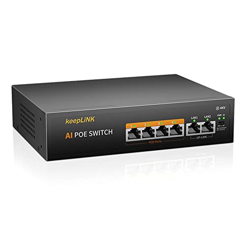 6ポート PoE スイッチングハブ 10/100Mbps 4ポートPoE+ 65W 静音ファンレス 金属筐体 省電力設計
