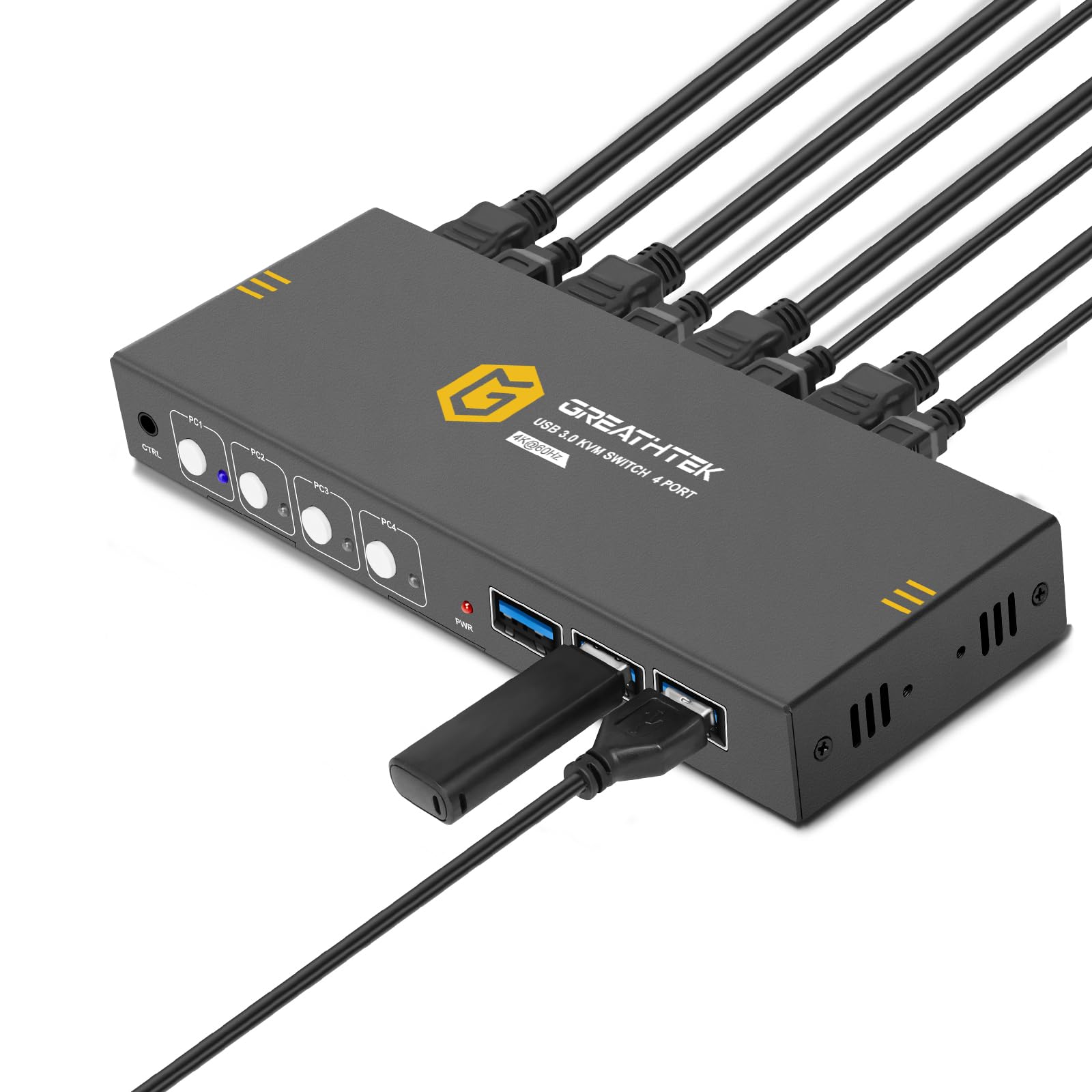 4K KVM取り替えっこ HDM、盛りだくさんB3.0界面、4台の電子計算機が1台の管するを分かちあう、KVM 4インプット うつり変わり器、4K@60サイクル相応う、１番ウッド不