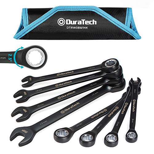 DURAECH コンビネーションレンチ ラチェットレンチセット 板ラチェット スパナ 144ギア 8～17mm CRV製 黒クロムメッキ済 組み