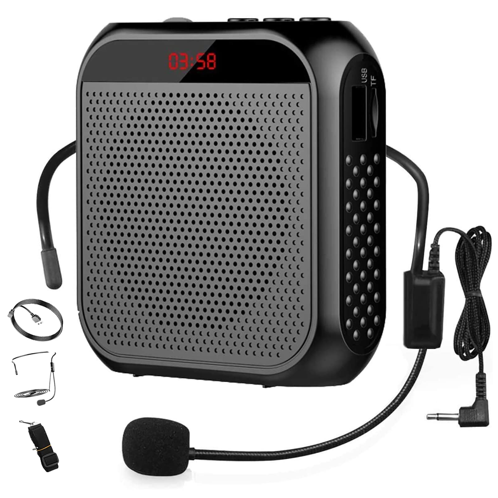 【楽天市場】ハンディメガホン 拡声器 ポータブル 拡声器 ハンズフリー ヘッドセット マイク付き 音楽再生 拡声器スピーカー 小型 大音量 ...