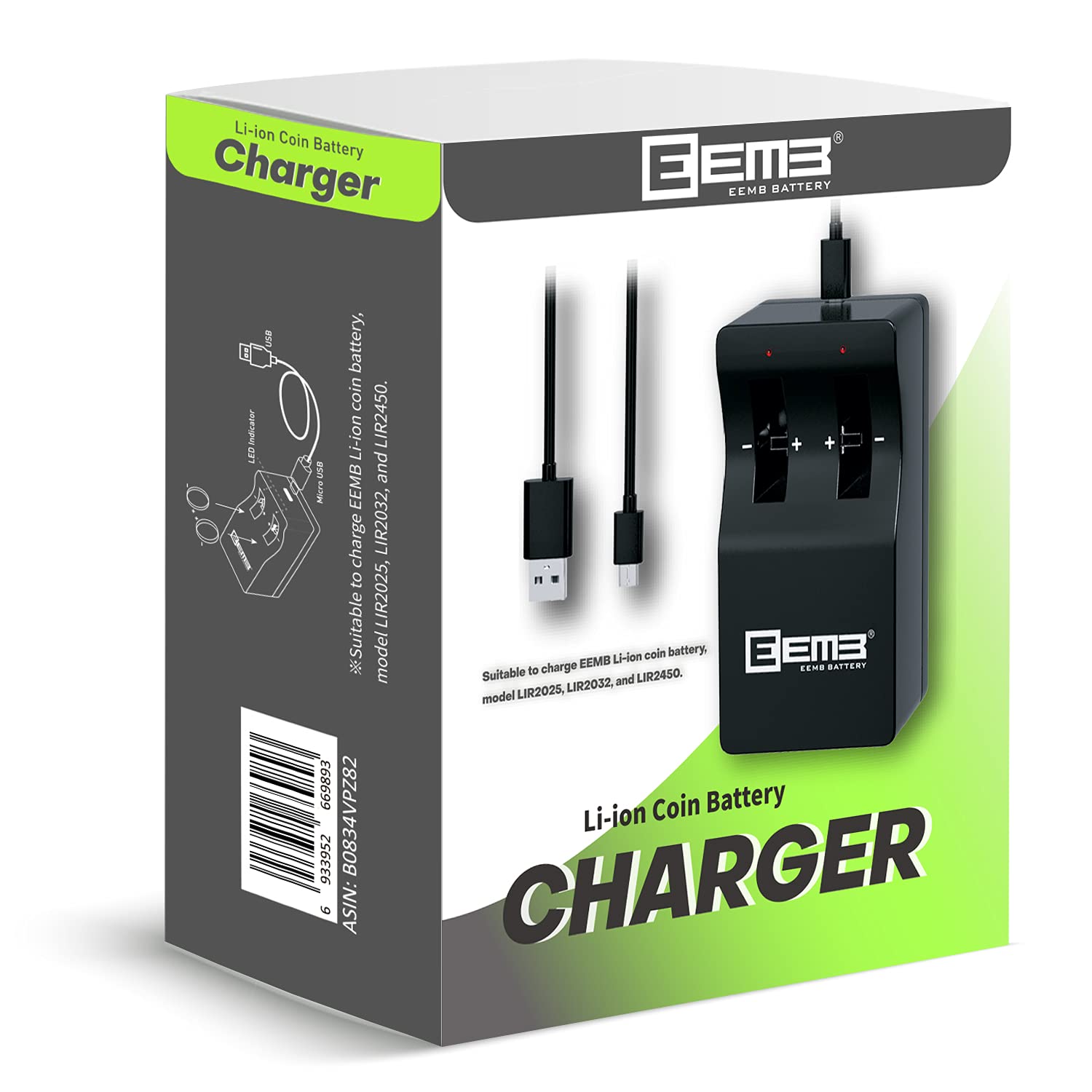 EEMB ボタン電池 専用充電器セット ボタン電池 コイン電池 USB チャージャー 充電器 LIR2032 LIR2450 LIR2025電池は付属しません