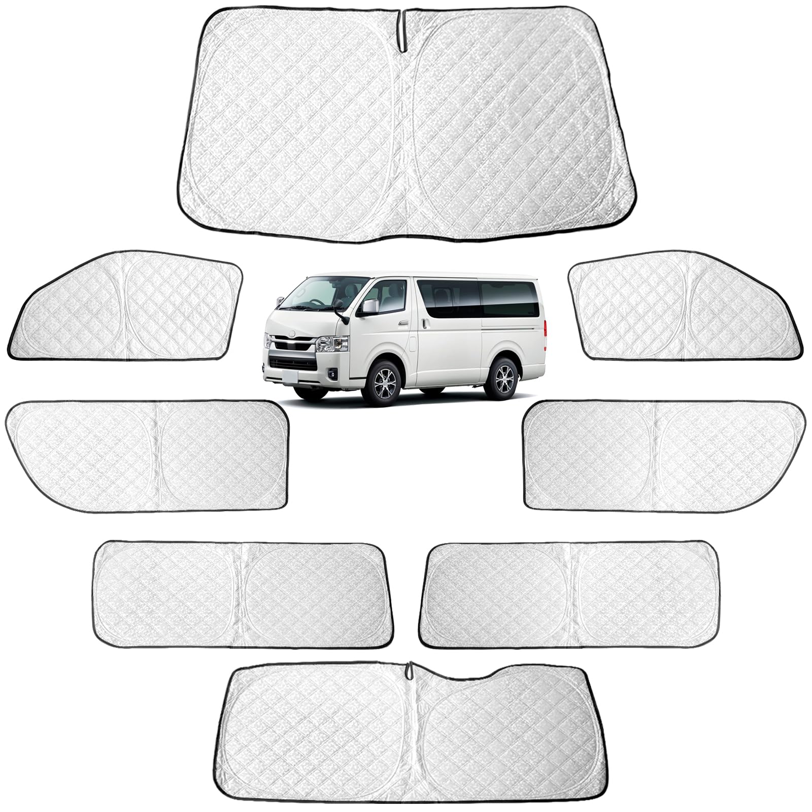 ハイエース レジアスエース 00系 標準 サンシェード 車中泊 遮光シェード ワンタッチタイプ 吸盤不要 6層構造 仮眠 マルチサンシェード｜nikkori store