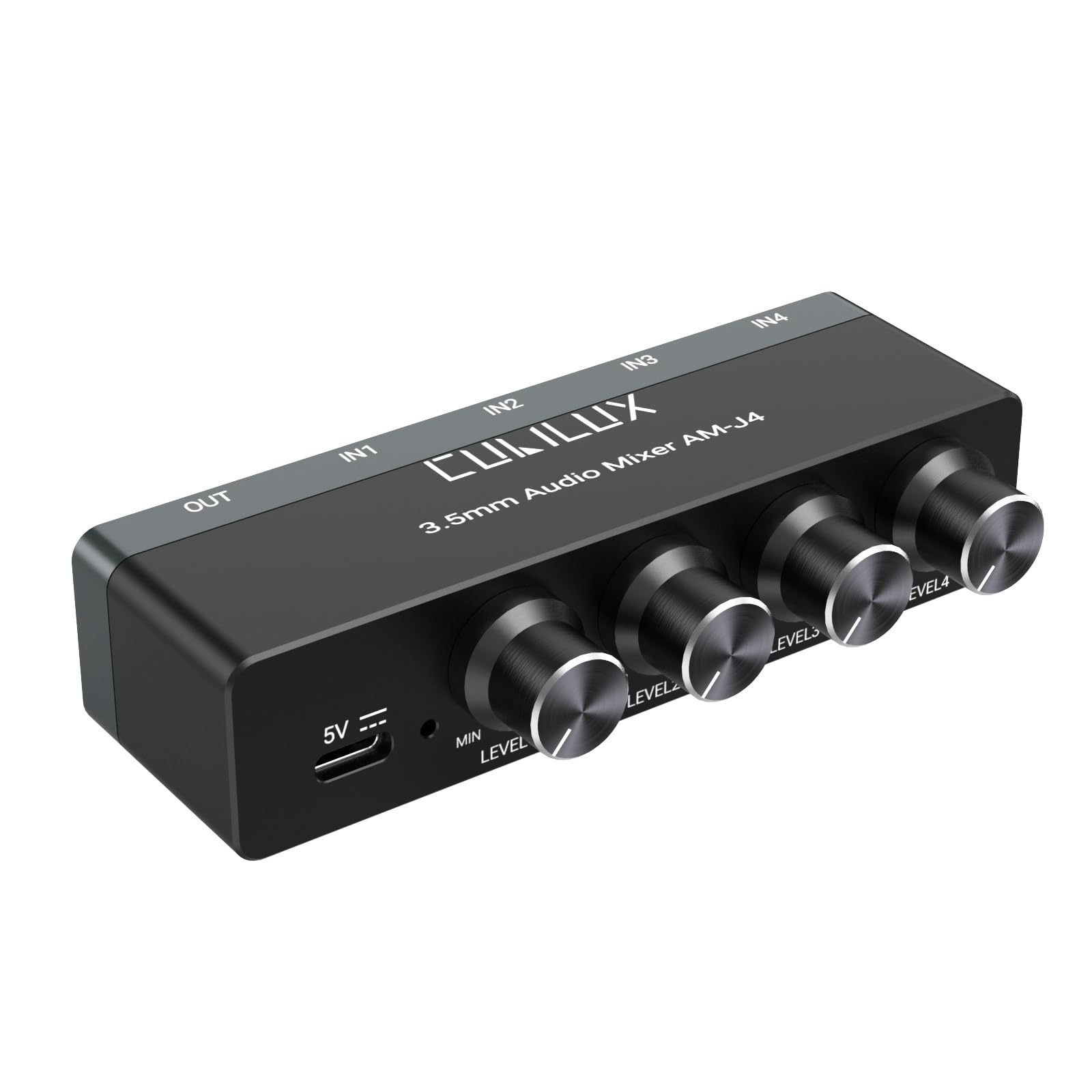 3.5mm オーディオ ミキサー、4ウェイ ステレオ/モノAUX ミキサー、超低ノイズ ミニ ライン ミキサー、独立音量調整