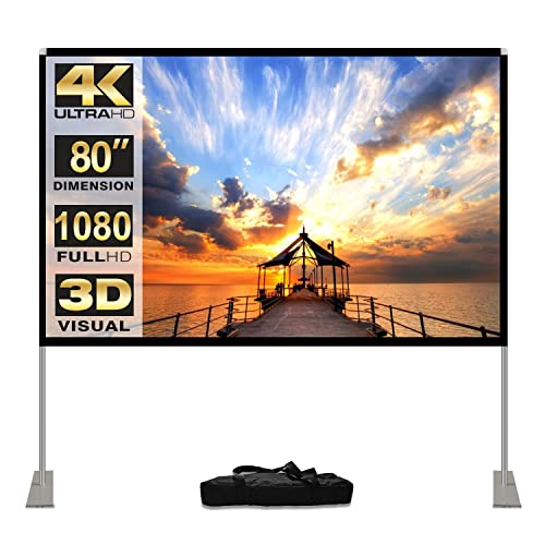プロジェクタースクリーン 80インチ 4K 16:9 HD プロジェクタースクリーン ポータブル 自立型タイプ アルミニウム マット 室内室