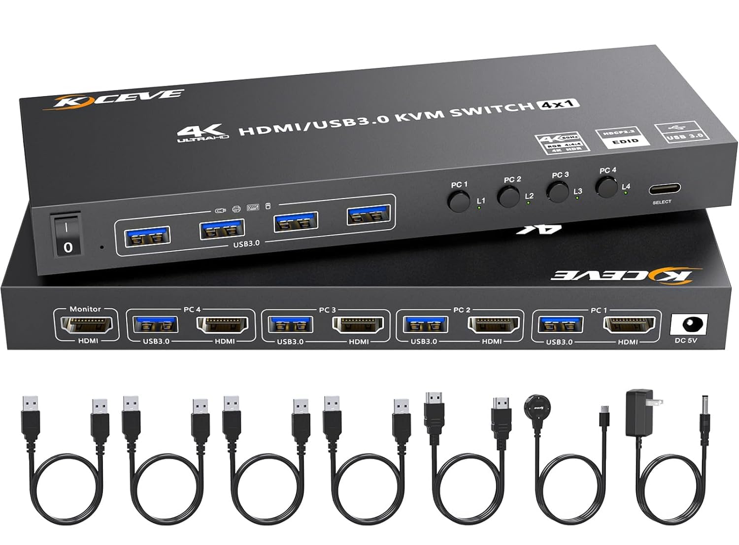 KCEVE HDM KVMうつり変わり器 パソコンうつり変わり器 4インプット1最終生産物 4K@60サイクル ED役立つこと 4つB3.0こしき備えた Bうつり変わり器 無線電話鍵盤、マ