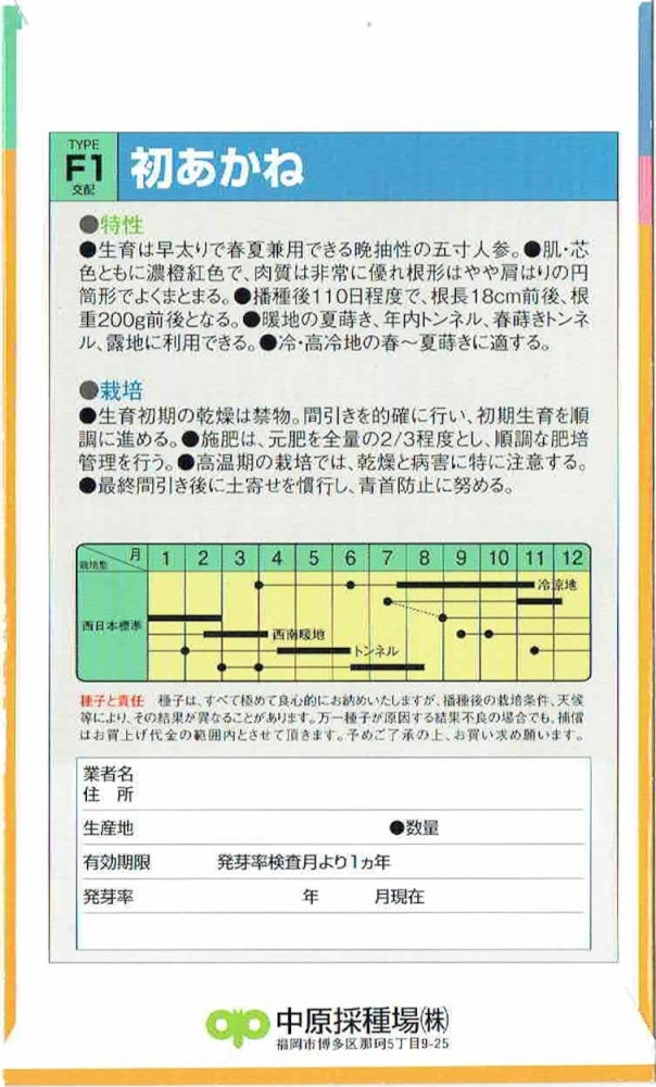 中原採種場ニンジン「初あかね」のタネ6ml
