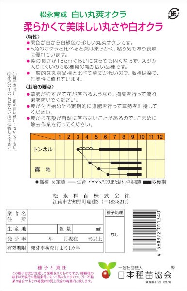 楽天市場 松永種苗 白い丸莢オクラ 約70粒 郵送対応 日光種苗