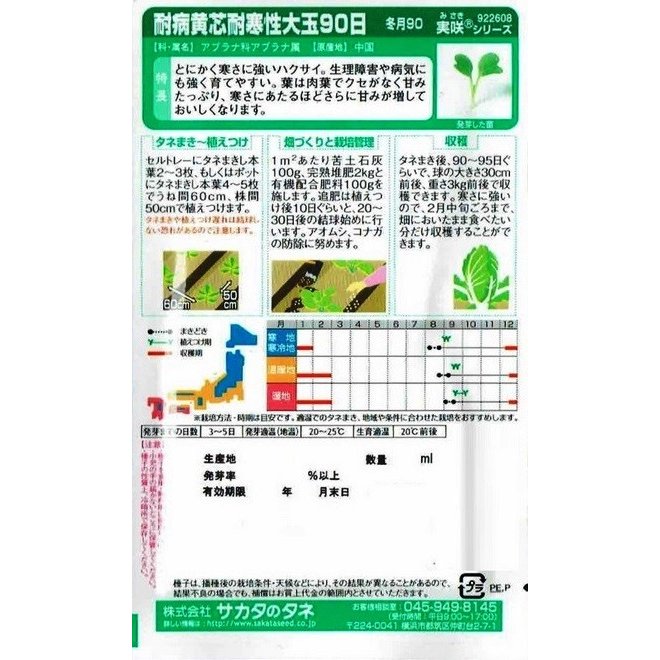 楽天市場 サカタのタネ 耐病黄芯白菜 冬月９０ 0 9ml 郵送対応 日光種苗