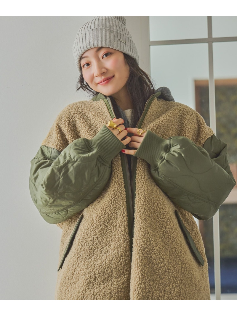 ニコアンド パッチワークボアブルゾン　カーキ niko and…（ニコアンド） ブルゾン アウター パッチワークボアブルゾン