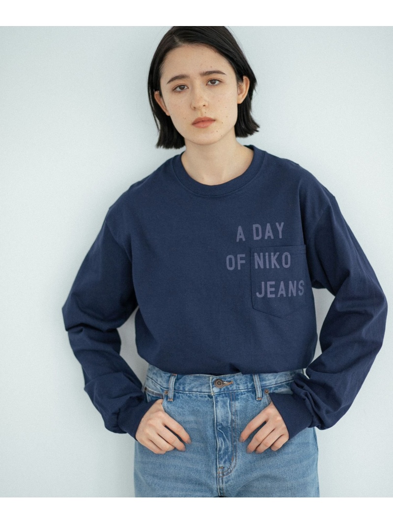 楽天市場 Rakuten Fashion W Nkjpロゴナガt Niko And ニコアンド カットソー Tシャツ ネイビー ホワイト Niko And ニコアンド