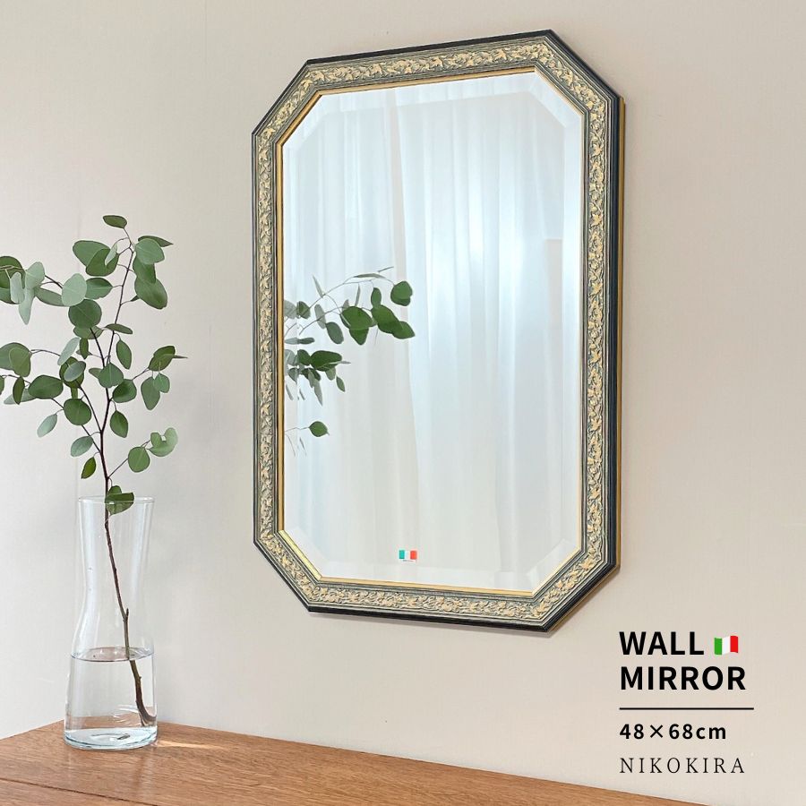 楽天市場】鏡 壁掛け イタリア製 風水 八角鏡 ブルー＆ゴールド