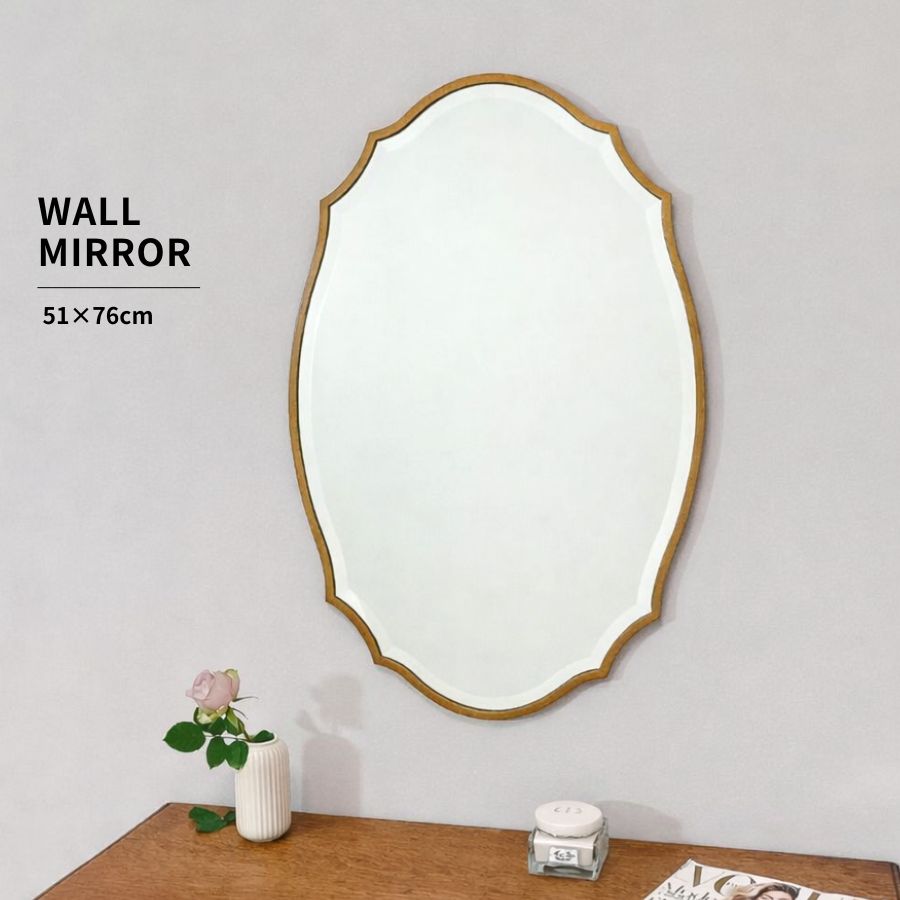 【150円OFFクーポン】 鏡 壁掛け ウォールミラー 北欧 ミラー ウェーブミラー 洗面台 51cm 76cm ゴールド おしゃれ 壁掛けミラー 木製 壁掛け鏡 玄関 ドレッサー オーバル 楕円 洗面鏡 洗面 洗面所 縦 横 メイク メイクミラー 化粧鏡 新生活 オーレ｜鏡専門店 NIKOKIRA