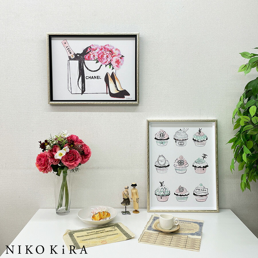 アートパネル アートポスター 43 5cm 56 5cm Chanel M おしゃれシャネル かわいい ばら アンド キャンバス シャンパン ショッピング バラ フレーム付き ブランド ブーケ リビング ローズ 可愛い 絵 絵画 花 薔薇 賜物 ブランド