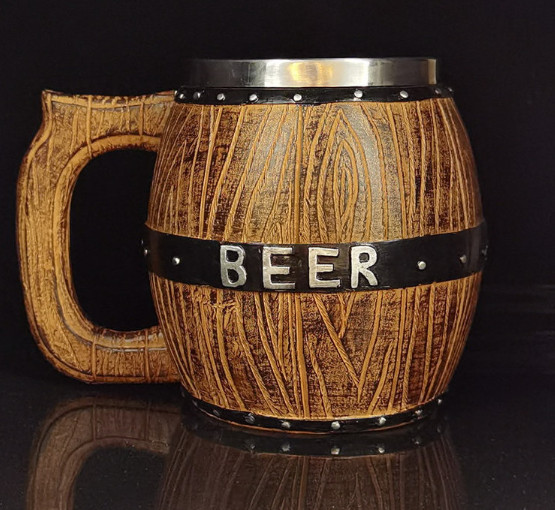 ビール ジョッキ グラス 樽 ステンレス+樹脂 450mL・550mL【海賊 バレルビールジョッキ おもしろ ジョーク ギャグ マンガ グラス コップ お酒 ジュース 雑貨 家飲み 飲み会 忘年会 大容量】