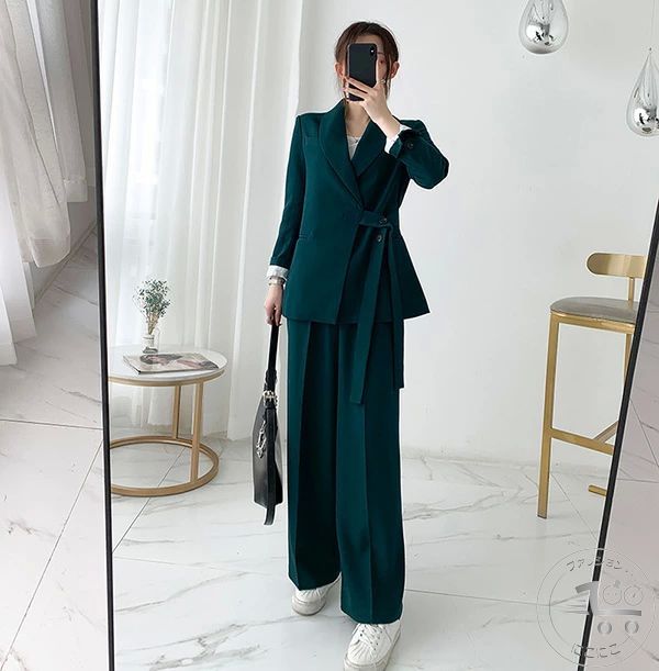 長 ワイドパンツ フォーマル 面接 春秋 レディース ビジネス リクルートスーツ セットアップ パンツスーツ スーツ 大きいサイズ｜にこにこファッション 9,849円