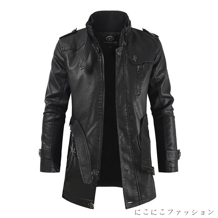 ライダースジャケット メンズ 革ジャン レザージャケット アウター 機能的 カジュアル PU ゆったり 高級感 防風 秋冬｜にこにこファッション