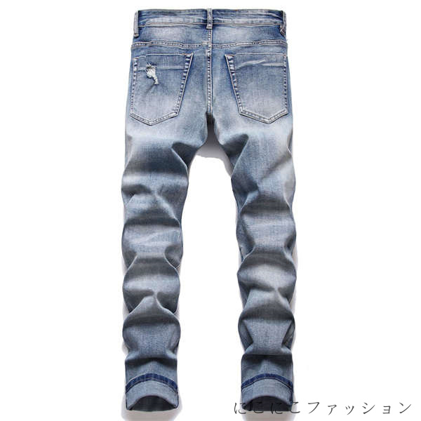 新生活 メンズ デニムパンツ ダメージジーンズ Gパン ヴィンテージ ジーンズ ストレート ウォッシュ ダメージ ユーズド クラッシュデニム