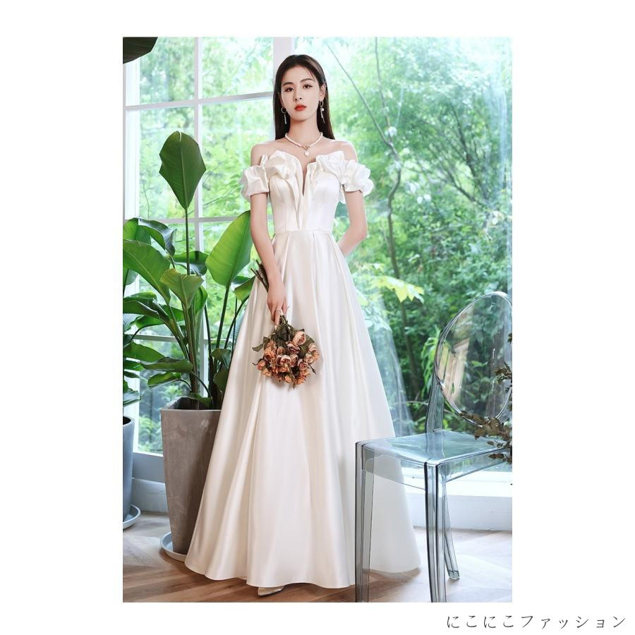 ウェディングドレス 結婚式 二次会 ホワイト ロングドレス 披露宴花嫁 プリンセスドレス 白ドレス 編み上げ|にこにこファッション