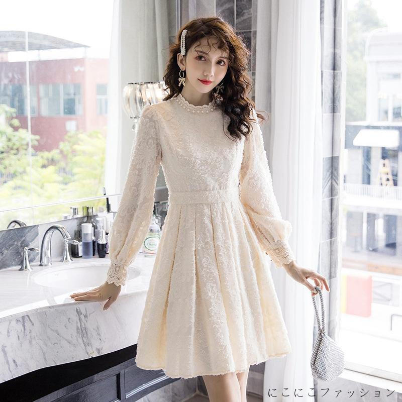 ワンピース レディース きれいめ 総レースワンピース 春 秋 冬 ミディアム丈ワンピース Aライン 長袖 ワンピース 結婚式 二次会 通勤 OL30代着痩せ｜にこにこファッション