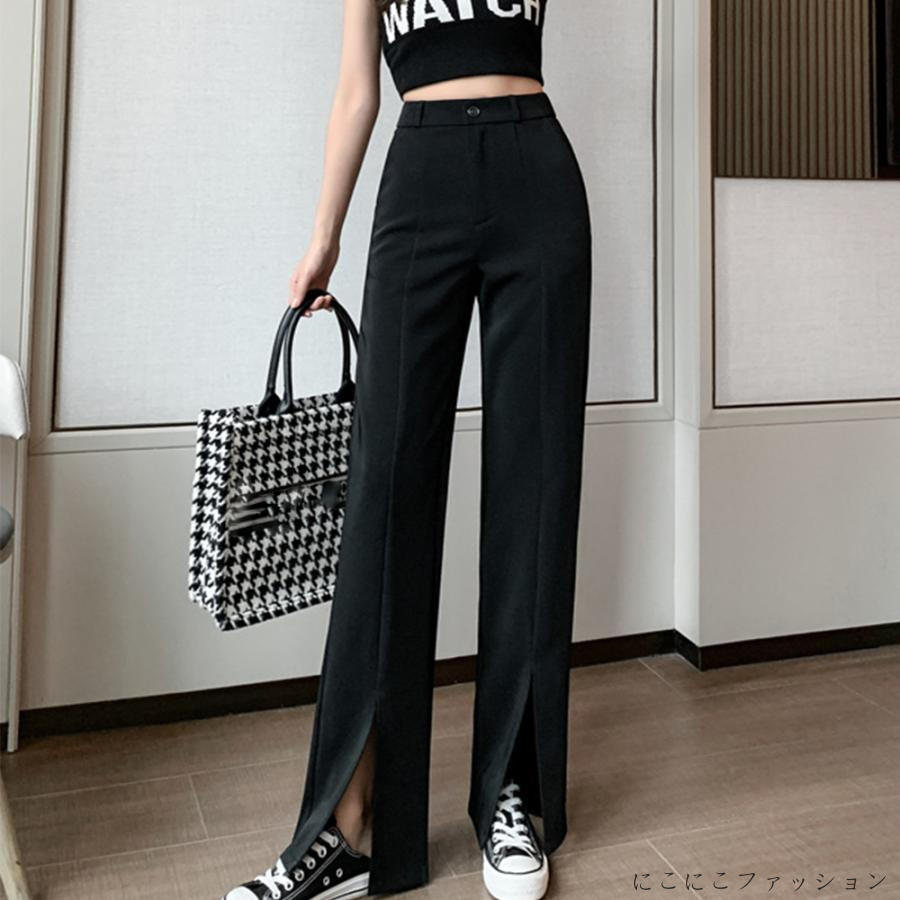 新生活 フロントスリット ワイドパンツ オフィス