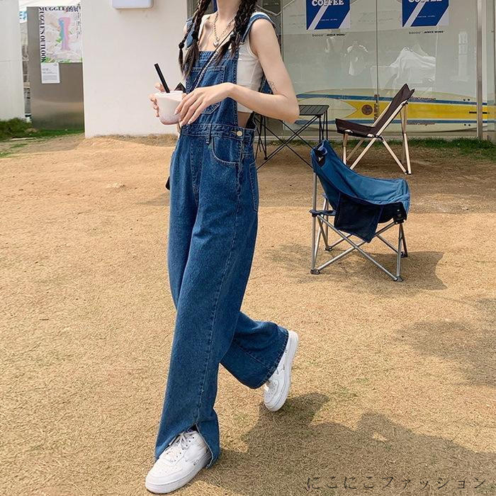 新生活 サロペット オーバーオール レディース 40代 ワイトパンツ ロングパンツ ストレートパンツ ゆったり ボトムス カジュアル 大きいサイズ 春夏 オシャレ 着痩せ