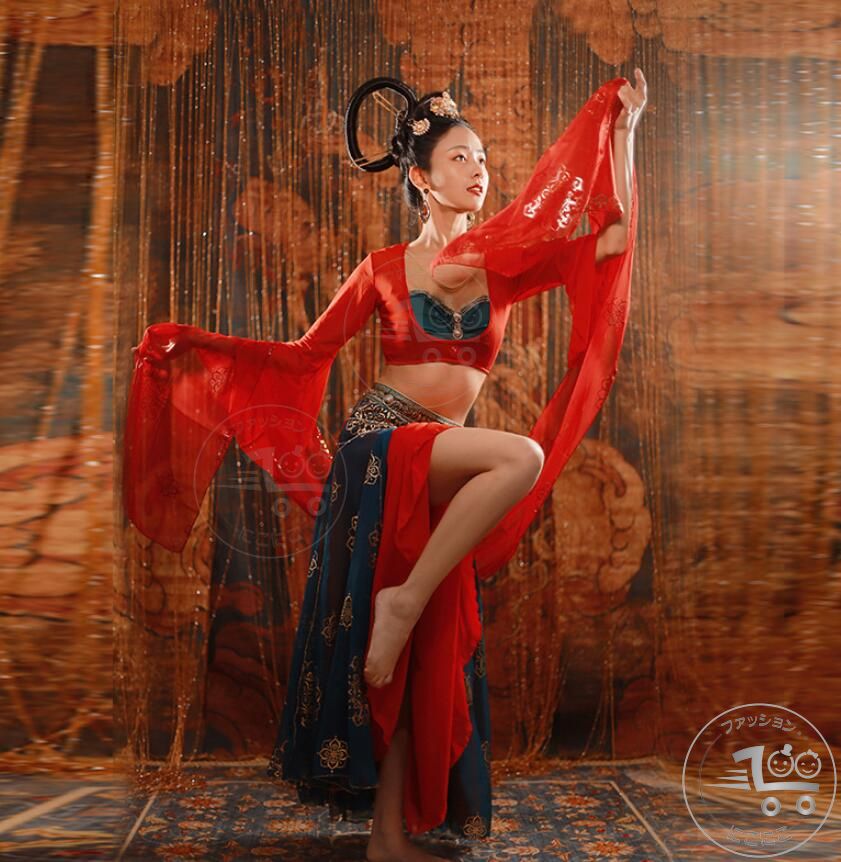 敦煌飛天 古典舞踊 中華古典舞踊ダンス衣装 天女 飄々古典ダンス衣装 唐時代 漢服 民族風 宮廷舞踊 衣装 レディース 大人 チャイナ風 アラビアン衣装 華流 お姫様 コスチューム ハロウィン 余興 コスプレ衣装 中国風 クラシカル ダンス衣装 琵琶 箏 古典 演奏衣装
