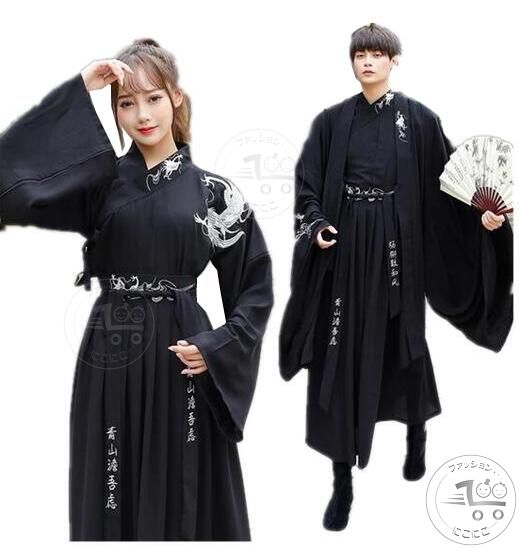 男女兼用漢服唐装 2点セット/3点セット 龍柄刺繍 カップル中華振袖ｔシャツ+ロング丈スカート 羽織コート 振袖中華古風コスプレ衣装 メンズレディース漢服 チャイナ舞台ステージ服 ハロウィン クリスマス仮装変装イベント学園祭