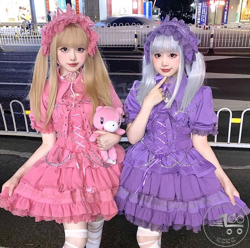 ゴスロリ&ロリータワンピース フリルやレース豪華なミニロリータドレス キャミソール十字架jskドレス ゴシックお姫様ケープ 女子 ロリパンジュニア 大人 lolita dress ロマンティック ハロウィンクリスマス コスチューム S~XXL