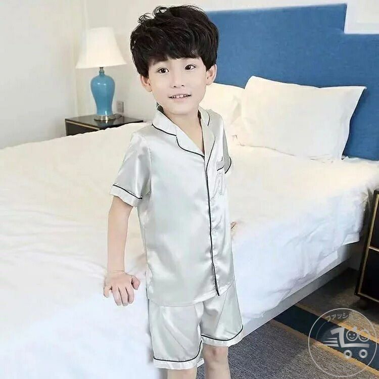 新生活 パジャマ キッズ 男の子 半袖 接触冷感 ルームウェア 上下セット シルク調 部屋着 子供 ジュニア ボーイズ 前開き 涼しい 薄手 ひんやり 冷感 パジャマ セットアップ 春夏 夏 夏用 部屋着 ショートパンツ 保育園 幼稚園