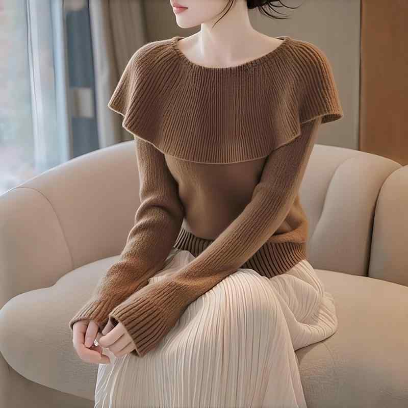 オシャレ 秋服 成年者カワイイ プルオーバー フラウンス レディース 流行り物   トップス ハイエンド カワイイ 分かりやすい 韓国表現スタイル 赤銅色 大層らしい大きさ