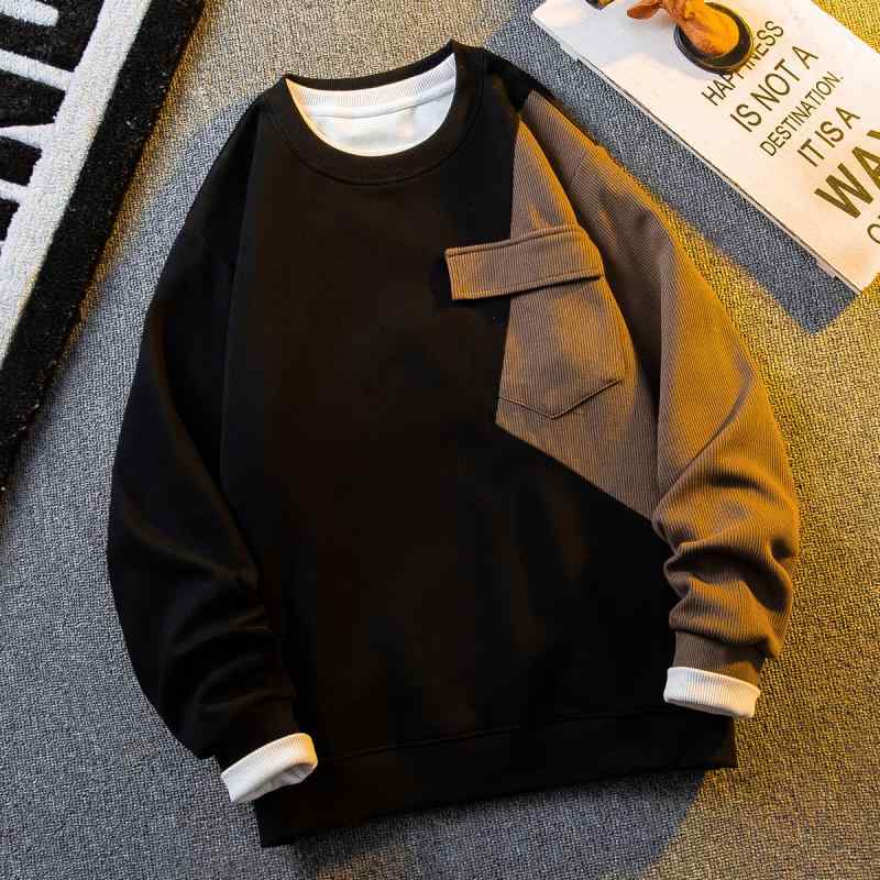 Tシャツ トップス かっこいい ステッチ メンズ コーデュロイ 服 大人 オシャレ 冬コーデ ストリート シャツ 男性用 スウェット 秋 ファッション ラウンドネック シンプル 長袖 6,487円