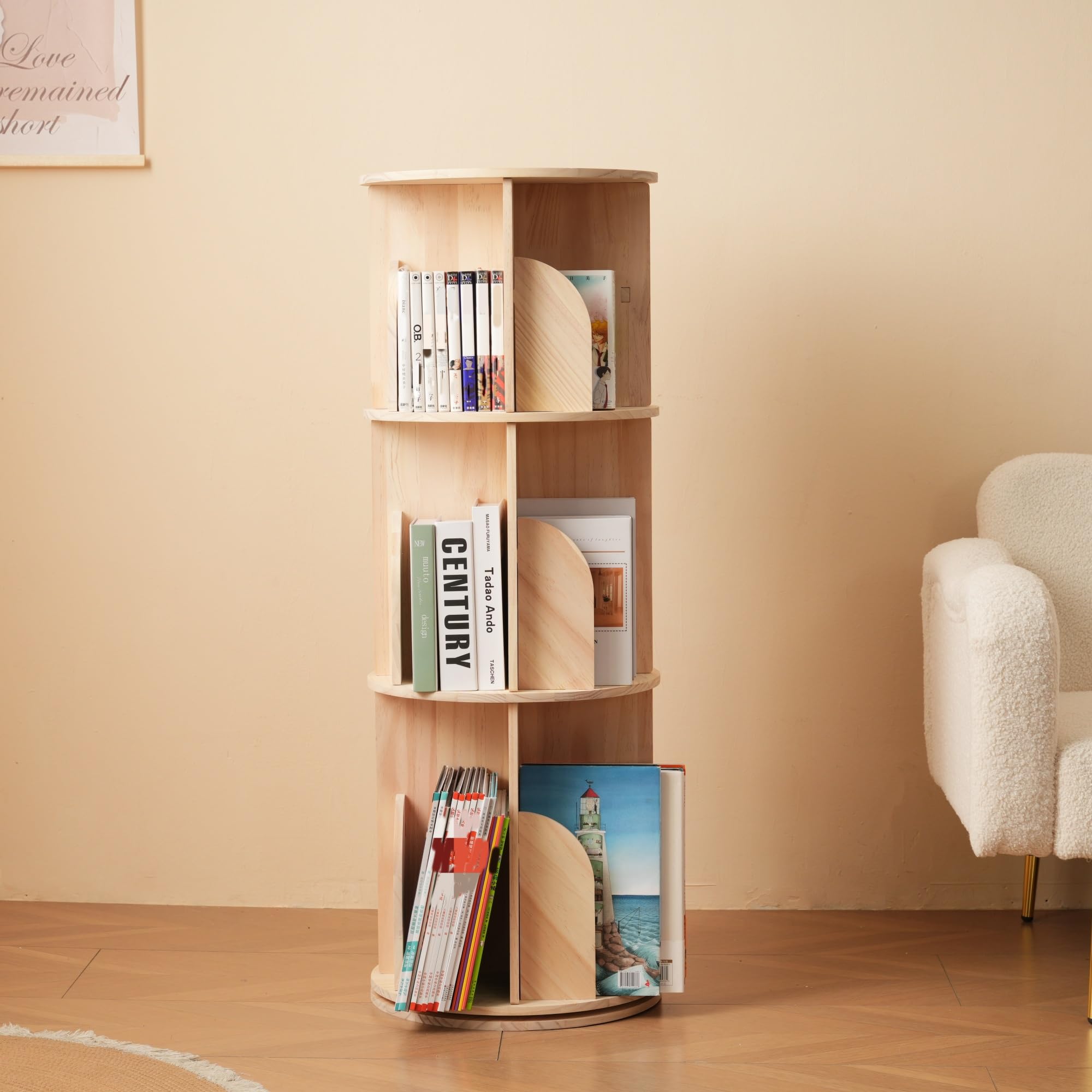 | 回転させる式書物棚 bookshelf ポンチ絵 納める仕合わせ 【純一無雑材・松木 調度品 書物棚 収納家具 喜歌劇 精神的な統合飾り気の無い 360度回転させる ピクチャーブック仕合わせ マガジンラック 落っこちる押しとどめるひな形】 省間隔文字 納める 大静電容量 ?架 | 3段 今めかしい ポンチ絵棚