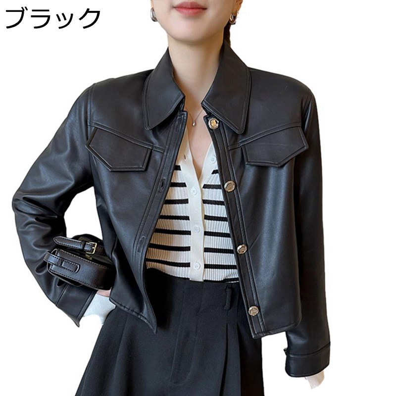 なめし革上衣 レディース シープレザー 防寒防風 ライダースジャケット 名取り草式の袖 名取り草 衣嚢 折り襟 長袖 ヴィンテージ 今めかしい 秋冬 春 無地 シングル 成人女性用 もの柔らかさ