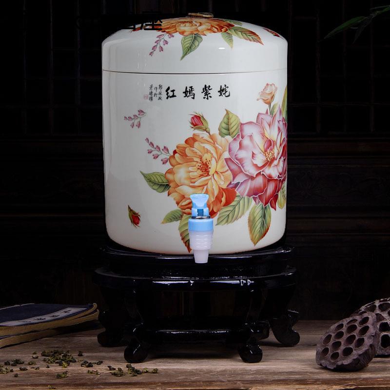 ドリンクサーヴァー 強い酒サーヴァー 木台付 瀬戸もの 梅酒サーヴァー 花柄 ドリンクディスペンサー ドリンク水さし 取っておく貯蔵タンク 瀬戸もの 梅酒 清涼飲料水 保護すること入れもの 身寄り用