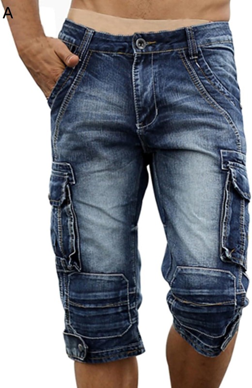メンズ デニムショートパンツ ミディアムパンツ 薄手 ストレッチ 多ポケット 7分丈ズボン ハーフパンツ 夏 ファッション シルエット 体型カバー 着心地よい 快適 ランニング 作業 日常 大きいサイズ