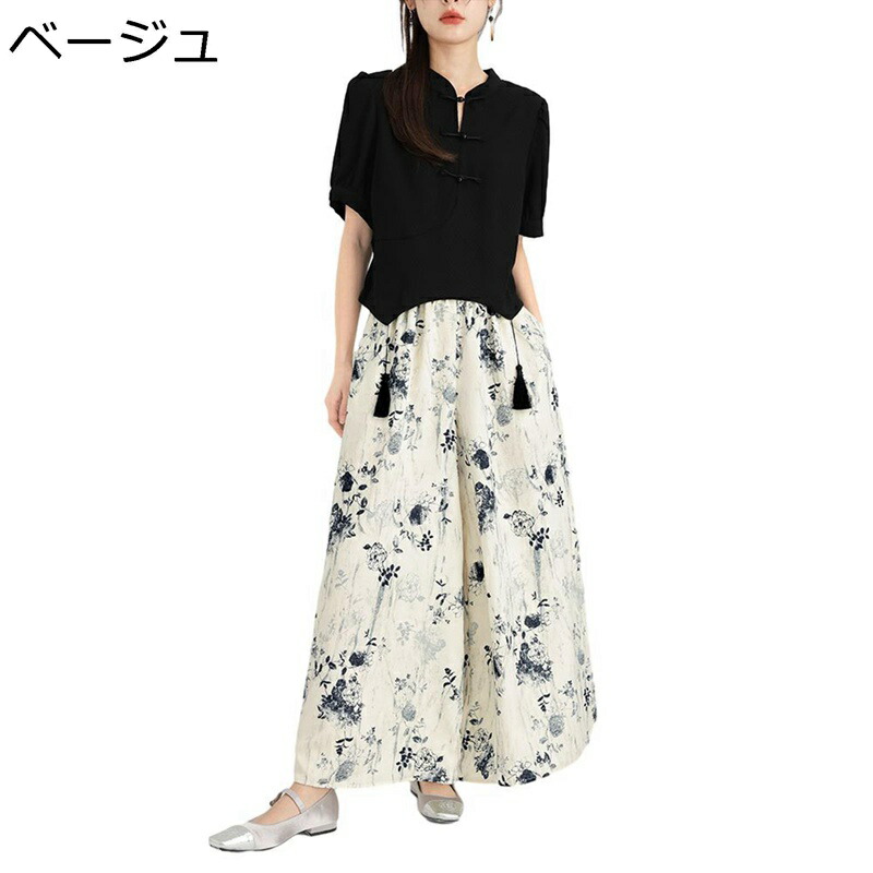 涼感 広広としたズボン下 花柄 さる股引きズボン下 レディース ゆったり 夏 ロング丈 ガウチョパンツ 御機嫌酉の方角 心地よい 着痩せ 気が大きい大きさ 心地よい ドレープ スコート風 極太 ビッグ影ぼうし