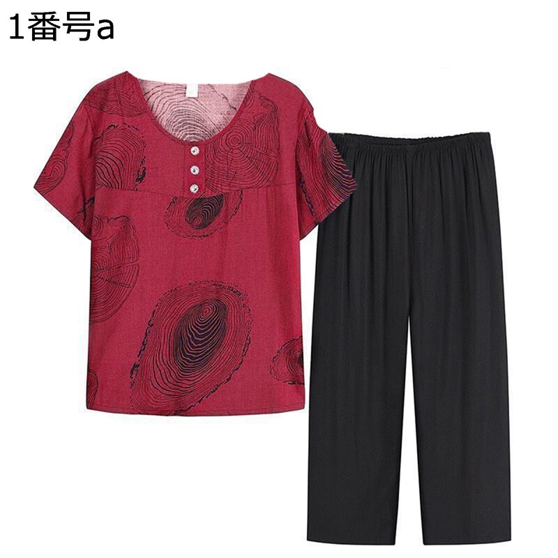 tシャツ レディース 上下セット 半袖 ブラウス 肌着T トップス 綿麻 冷感 肌に優しい ロングパンツ 七分丈 中高年 高齢者 おばあちゃん オシャレ 春夏服 ホーム お出かけ リゾート 40代 50代 エスニック