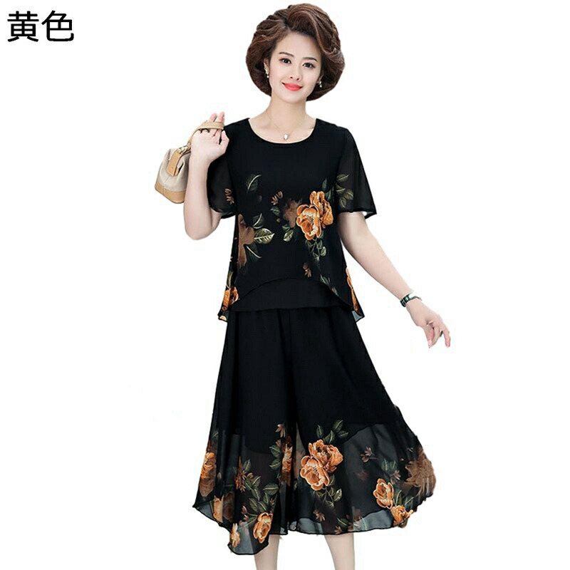 上下 仕掛ける プルオーバー 半袖 トップ シフォン 花柄 9分丈ズボン下御召しもの 透け感 老いらく者 レディース 成人女性服 中高年 馬鹿でかい大きさ 夏着 冷感 肌に愛想のいい トップス 老人ホーム お出かけ たまり場 40代 50代