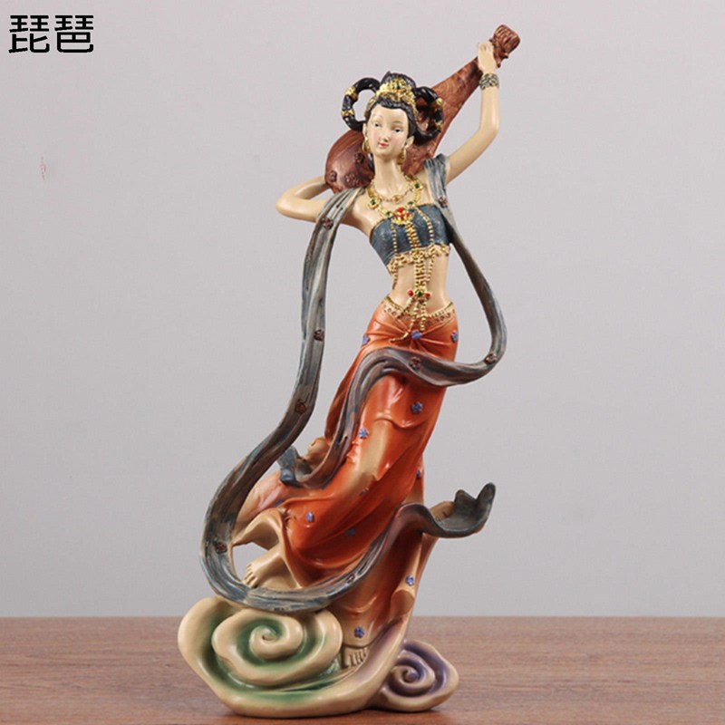 レディース 中国女性 敦煌 飛天 置物 舞踊 楽器 腰鼓 笛 琵琶 蓮華 本物そっくり 綺麗 中華風 伝統的 芸術 樹脂 雕刻 インテリア 装飾 卓上 祝い リビング 新築祝い 引っ越し プレゼント ギフト 4個セット