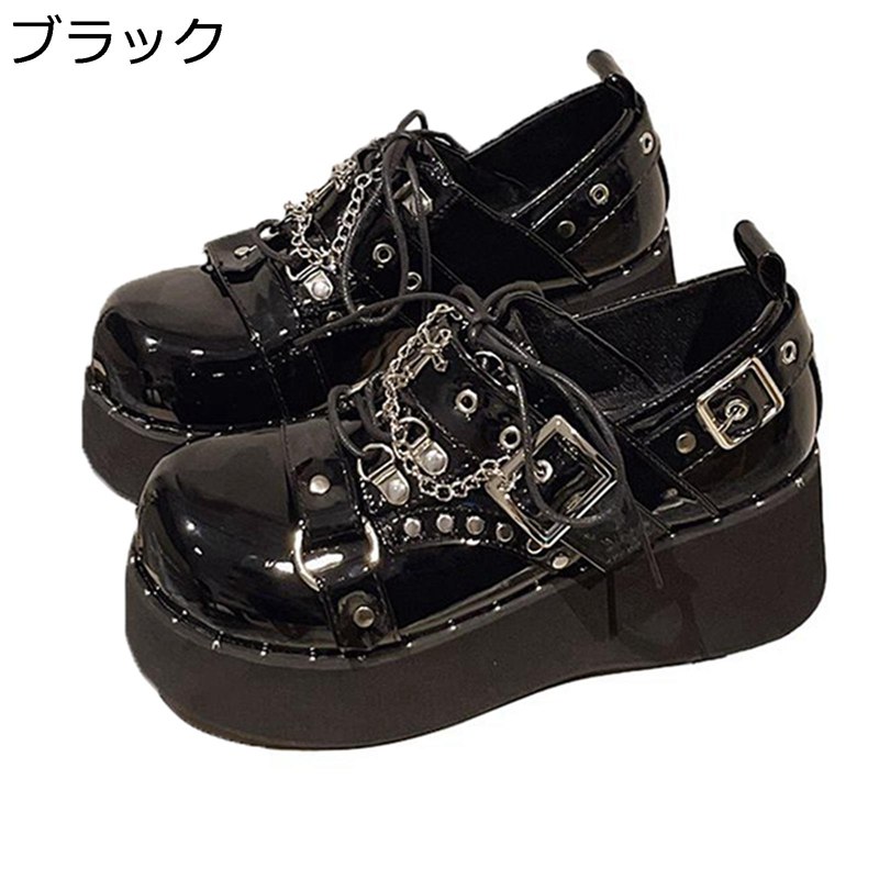 厚底 パンプス プラットフォーム レディース エナメル 6CMヒール 地雷系 サブカル 地下アイドル ラウンドトゥ リボン 定番 ストラップ おでこトゥパンプス ストラップパンプス 原宿 量産型