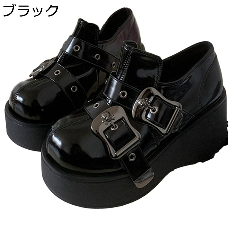 超厚底 パンプス レディース ローカット プラットフォーム エナメル 地雷系 サブカル ロリータ ラウンドトゥ 定番 アンクルストラップ ダブルストラップ パンク クールゴス 地下アイドル